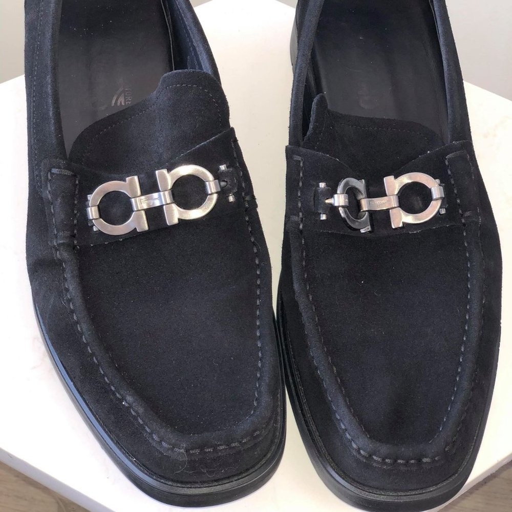 Men Ferragamo black suede shoes